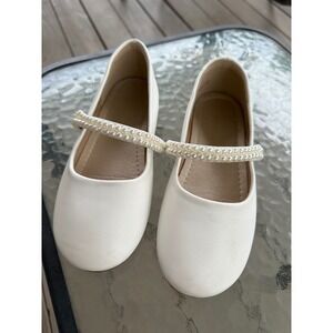 Hehainom White Pearl Strap Flats Girls  Shoes Formal Party Youth Size‎ 2